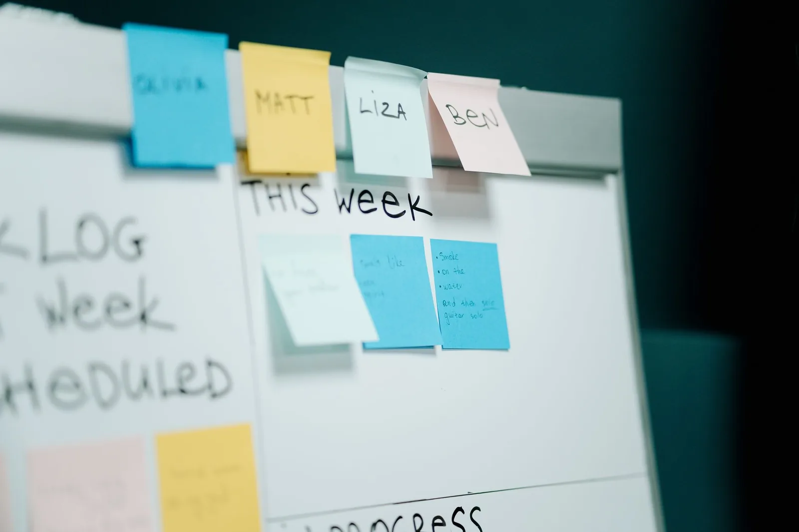 Whiteboard with sticky notes illustrating stalled AI proof-of-concept planning before production ship
